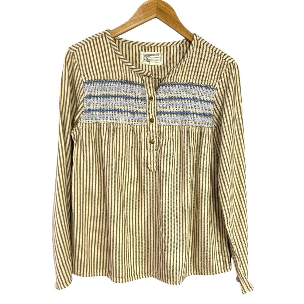 Current Elliott The Retreat Striped Atlas Long Sleeve Henley in Natural Size 1 - Picture 4 of 8